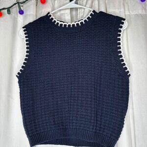 Moon & Madison Navy Blue Knit Sweater Vest White Trim Size S Coquette Preppy